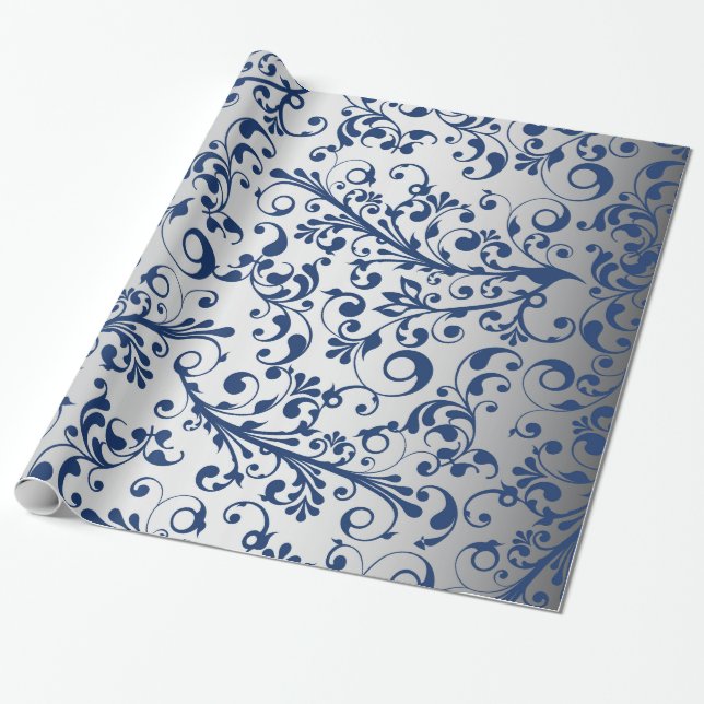 Papel De Presente Natal em azul e prata (Desenrolado)