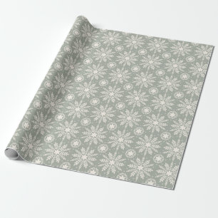 Papel De Presente Natal em Floco de Neve Rústico Creme e Sage