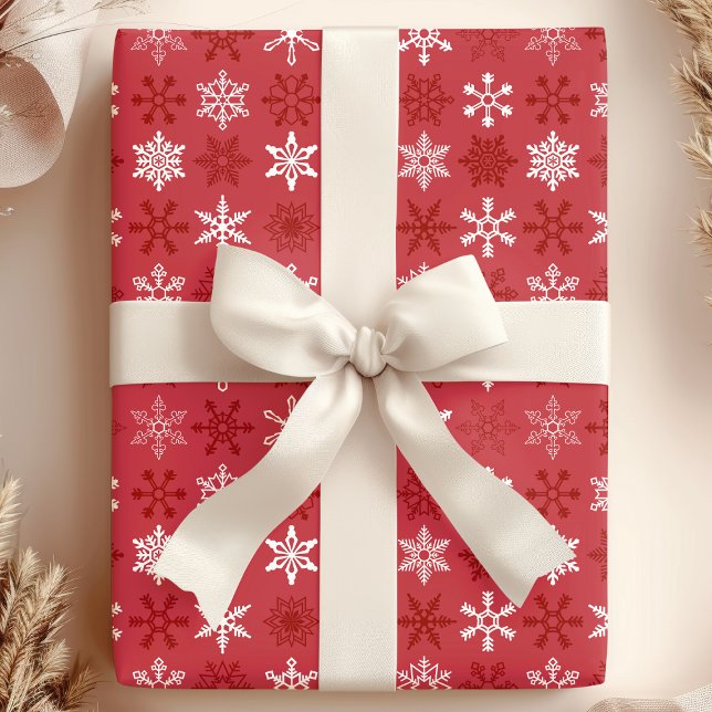 Papel De Presente Natal em Floco de Neve Vermelho e Branco Festivo (Criador carregado)
