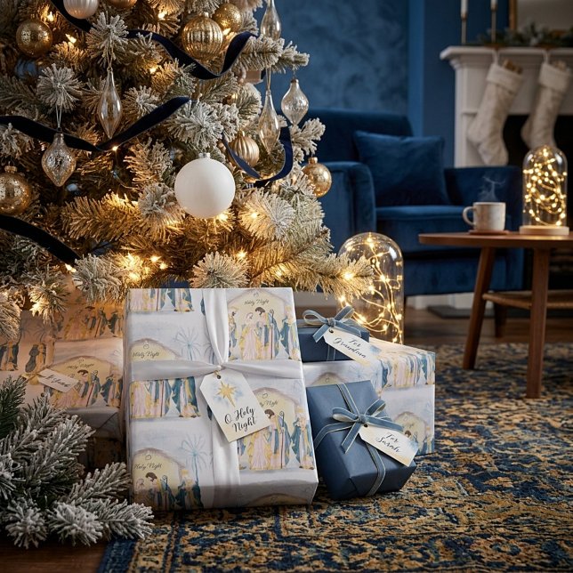 Papel De Presente Natal em ouro e azul (Criador carregado)
