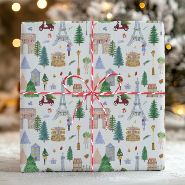 Papel De Presente Natal em Paris Cidade das Luzes (Criador carregado)