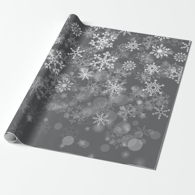 Papel De Presente Natal em preto e branco floco de neve inverno (Desenrolado)