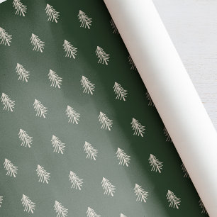 Papel De Presente Natal em Verde Rústico e Pinheiros Bege