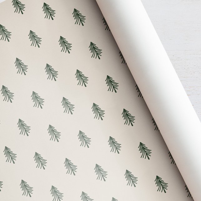 Papel De Presente Natal em Verde Rústico e Pinheiros Bege (Criador carregado)