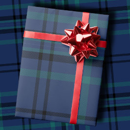Papel De Presente Natal em Xadrez Escuro Azul-Marinho e Azul-Teal