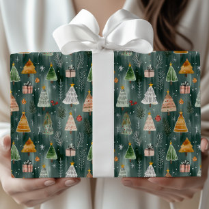 Papel De Presente Natal encantado da floresta nórdica