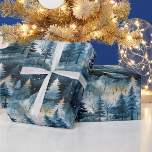 Papel De Presente Natal Encantado de Inverno Caprichoso em Aquarela