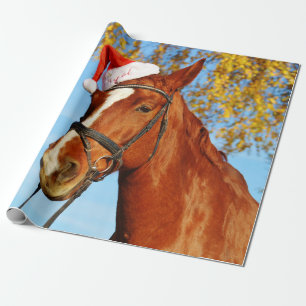 Papel De Presente Natal engraçado do cavalo do chapéu do papai noe