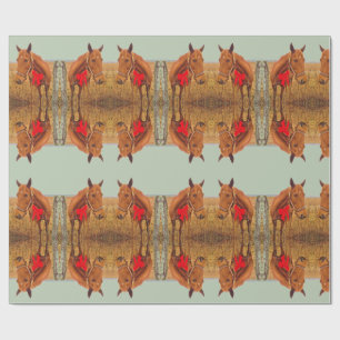Papel De Presente Natal Equino, Cavalo Marrom com laço vermelho