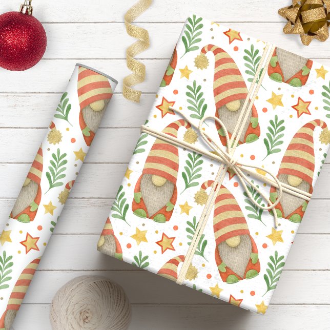 Papel De Presente Natal Escandinavo Caprichoso com Gnomo (Criador carregado)