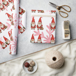 Papel De Presente Natal Escandinavo com Gnomos Vermelhos