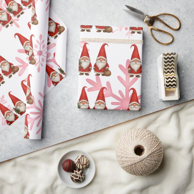 Papel De Presente Natal Escandinavo com Gnomos Vermelhos (Artesanato)