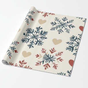 Papel De Presente Natal Escandinavo Folclórico Flocos de Neve e Cora
