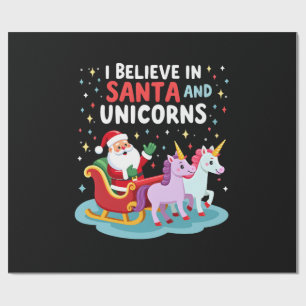 Papel De Presente Natal Eu Acredito No Papai Noel E Unicórnios Diver