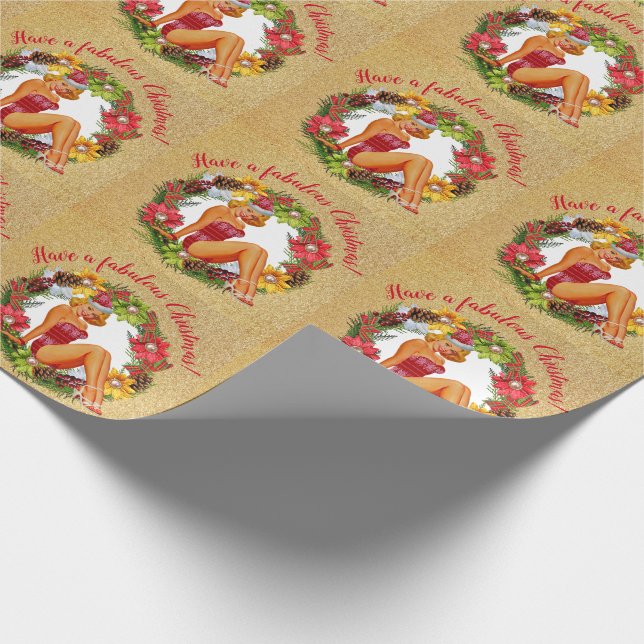 Papel De Presente Natal fabuloso da grinalda retro do Pinup (Ponta)