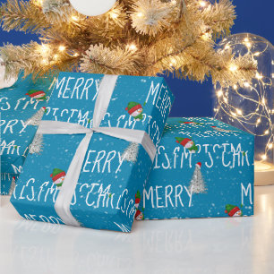 Papel De Presente Natal Feliz Boneco de Neve e Árvore em Flocos de N
