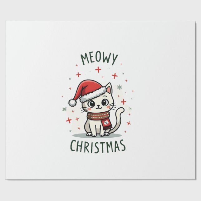 Papel De Presente Natal Feliz com Gato Amante Meowy Festa Divertida  (Aberto)