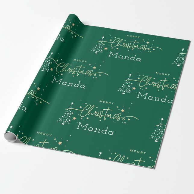 Papel De Presente Natal Feliz com Rota Personalizada Verde Elegante (Desenrolado)