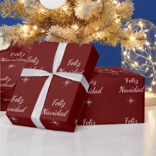 Papel De Presente Natal Feliz Navidad Simple Floco de Neve Vermelho