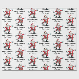 Papel De Presente Natal Feliz Personalizado Papai Noel Futebol