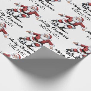 Papel De Presente Natal Feliz Personalizado Papai Noel Futebol