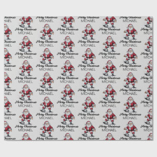 Papel De Presente Natal Feliz Personalizado Santa Claus Futebol