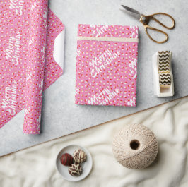 Papel De Presente Natal Feliz Rosa Fofo Retrô