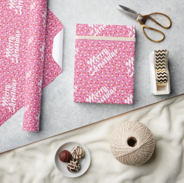 Papel De Presente Natal Feliz Rosa Fofo Retrô (Artesanato)