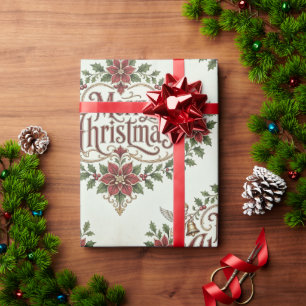 Papel De Presente Natal Feliz Vitoriano Vintage