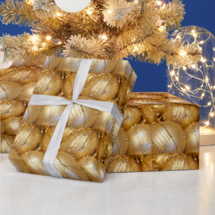 Papel De Presente Natal,Feriado, Glitter Dourado e Espumante