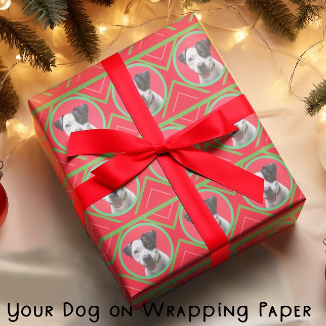 Papel De Presente Natal Feriado Verde e Vermelho com Sua Foto (Criador carregado)