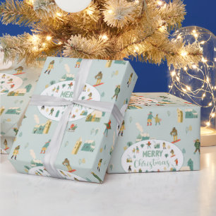 Papel De Presente Natal Férias Moderno Retro de Meados do Século