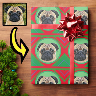 Papel De Presente Natal Festa Verde e Vermelho com Sua Foto