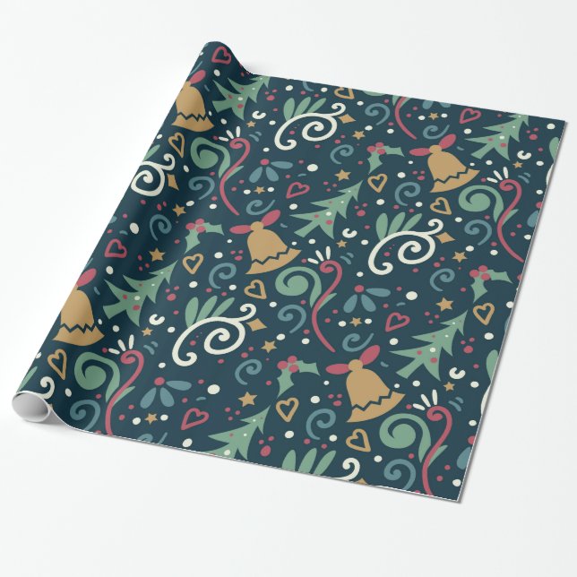 Papel De Presente Natal Festivo Caprichoso Rústico Moderno Feriado (Desenrolado)