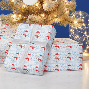 Papel De Presente Natal Festivo Homem de Neve Inverno Paisagem de Co