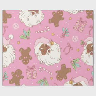 Papel De Presente Natal Festivo Rosa Pastel Papai Noel Preto