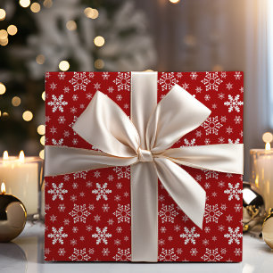 Papel De Presente Natal Festivo Vermelho E Neve Branca