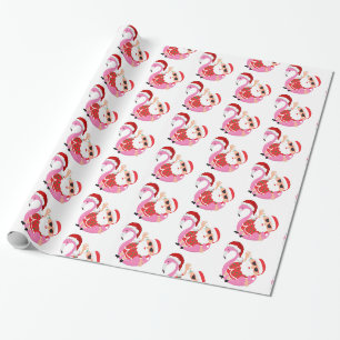 Papel De Presente Natal Flamingo Santa Tropical