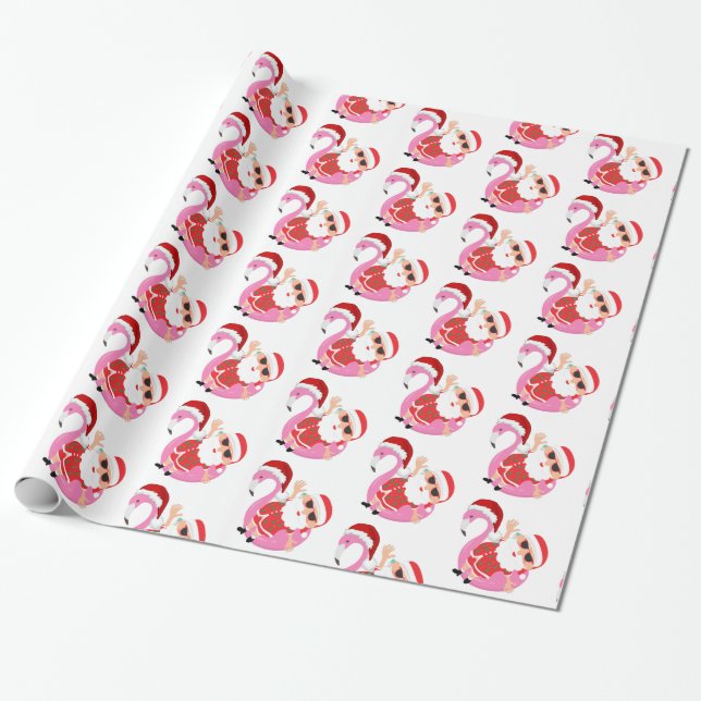 Papel De Presente Natal Flamingo Tropical Santa (Desenrolado)