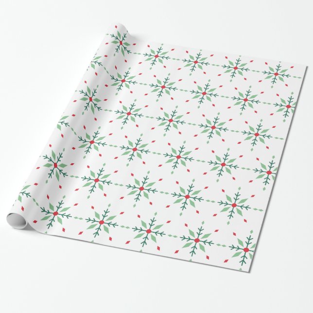 Papel De Presente Natal Floco de Neve Geométrico Verde Moderno (Desenrolado)