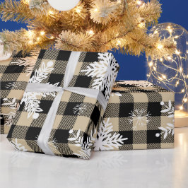 Papel De Presente Natal - Flocos de Neve Beige da Xadrez de Buffalo