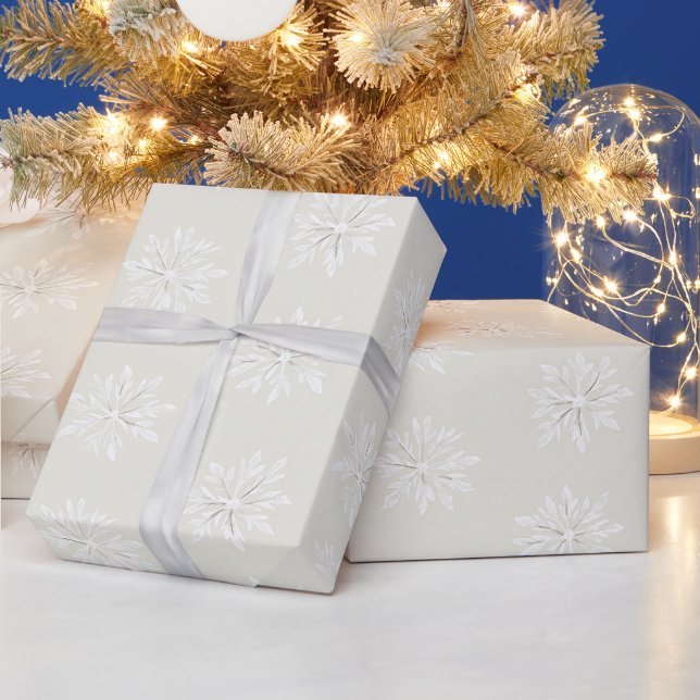 Papel De Presente Natal Flocos de Neve Brancos Creme (Feriados)