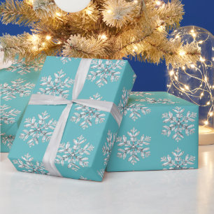 Papel De Presente Natal Flocos de Neve Brancos Menta Chic