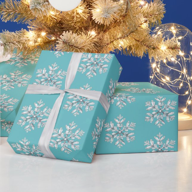 Papel De Presente Natal Flocos de Neve Brancos Menta Chic (Feriados)