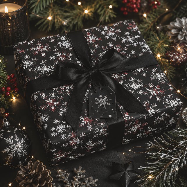 Papel De Presente Natal Flocos de Neve Gótico Escuro (Criador carregado)