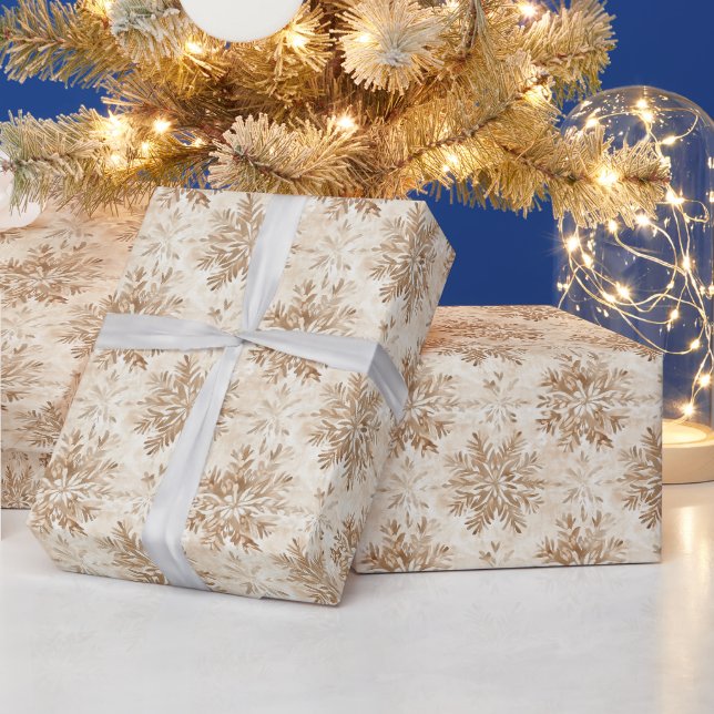 Papel De Presente Natal Flocos de Neve Marrom Creme (Feriados)