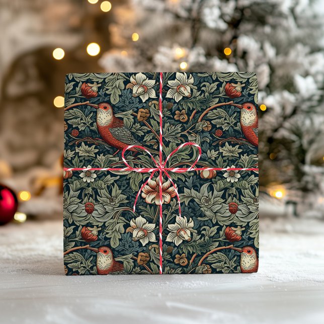 Papel De Presente Natal Florais de Floresta Pássaros William Morris (Criador carregado)