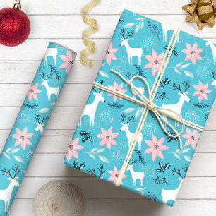 Papel De Presente Natal Floral Caprichoso de Rena & Poinsettia