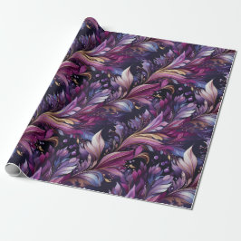 Papel De Presente Natal floral Dourado e roxo Elegante