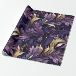 Papel De Presente Natal floral Dourado e roxo Elegante